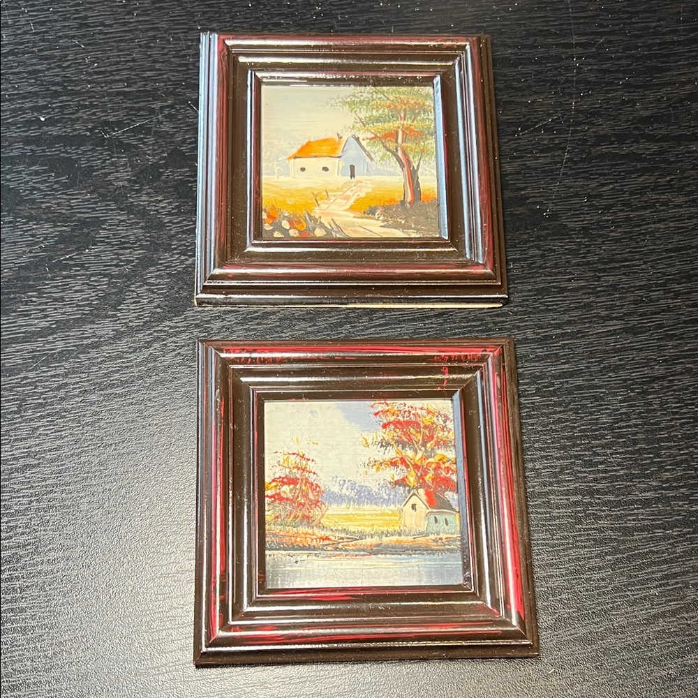 Pair of Vintage Miniature Landscape Oil Paintings Framed Wall Art